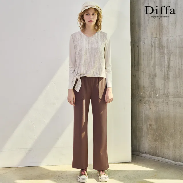 【Diffa】異素材拼接綁結針織衫-女