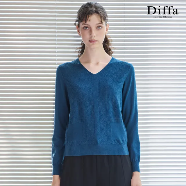 【Diffa】V領菱格織紋線衫-女