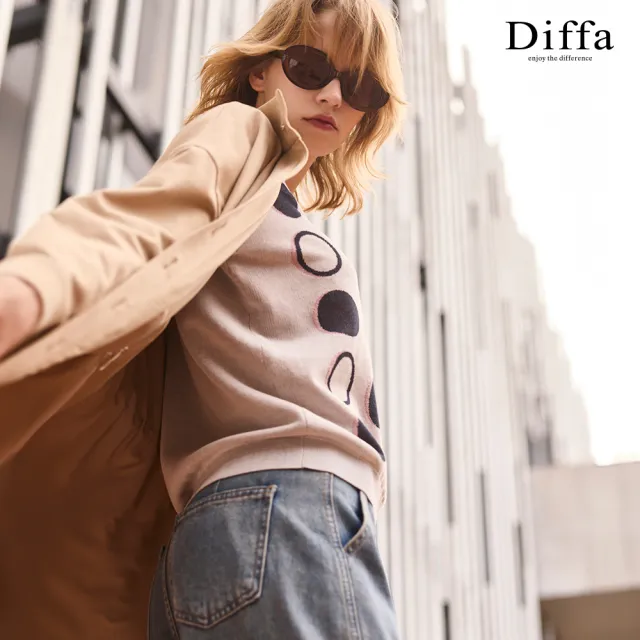 【Diffa】撞色波點織紋線衫-女
