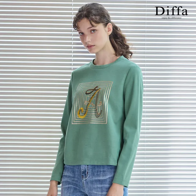 【Diffa】A字印圖電繡針織衫-女