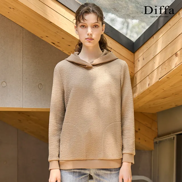 【Diffa】異素材拼接抗UV速乾連帽針織衫-女