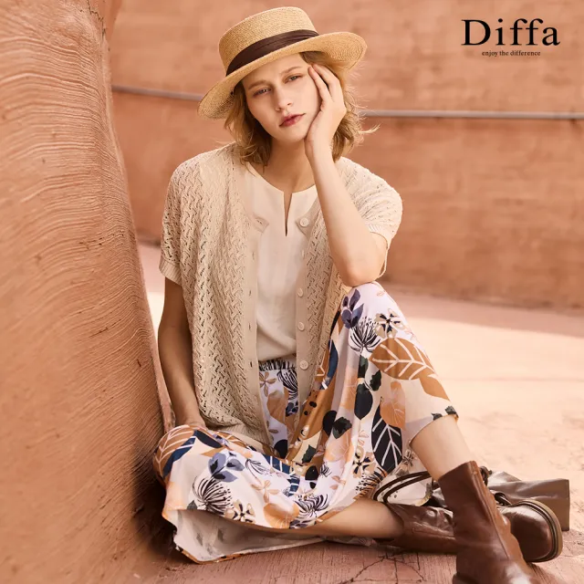 【Diffa】連袖鏤空開襟線衫-女