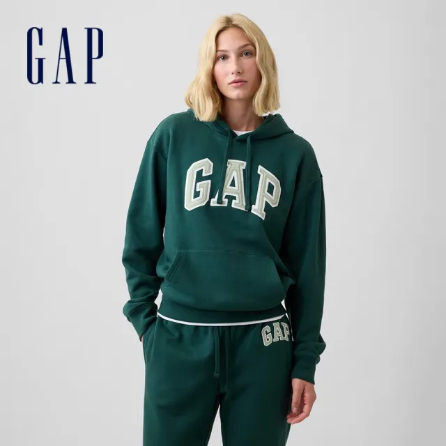 【GAP】寬鬆版Gap Logo帽T-深墨綠(899158)