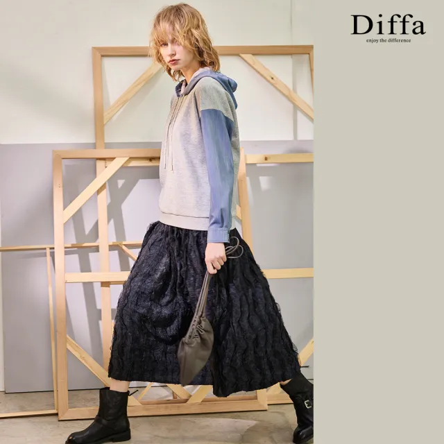 【Diffa】鬆緊腰蓬蓬長寬裙-女
