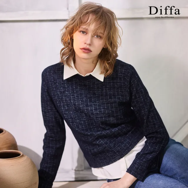 【Diffa】華夫格雙色織紋毛衣-女