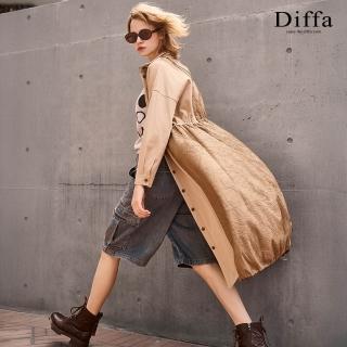 【Diffa】立領異素材拼接葉脈壓紋連身洋裝-女