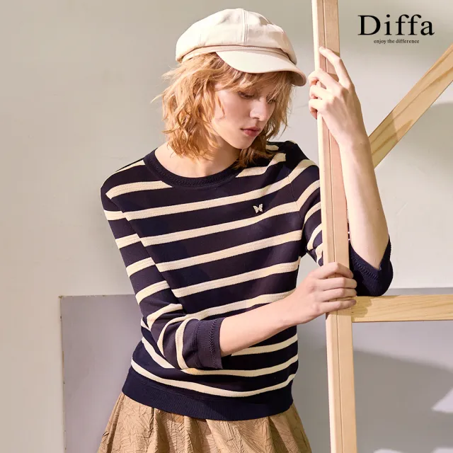 【Diffa】撞色條織紋手縫蝴蝶線衫-女