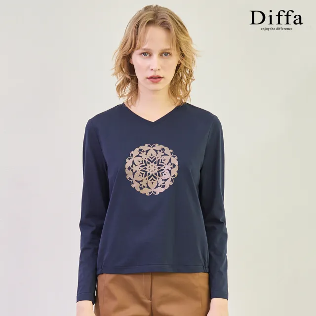 【Diffa】剪紙印花圖騰速乾抗UV針織衫-女