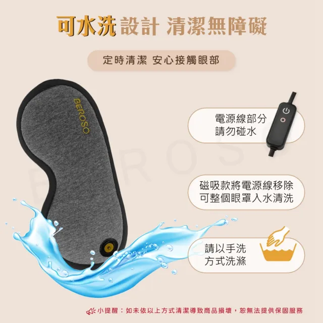 【Beroso 倍麗森】買一送一 磁吸式三段溫控定時立體熱敷眼罩A00029(蒸氣 睡眠眼罩 雙11)