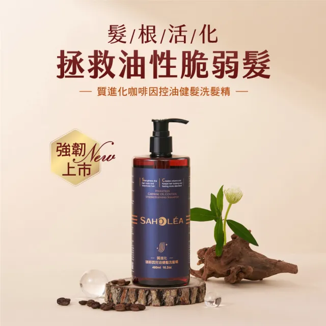 【SAHOLEA 森歐黎漾】質進化 咖啡因養髮組(豐盈/控油/涼感洗髮精480ml任選+淨化液200ml+養髮液50ml)