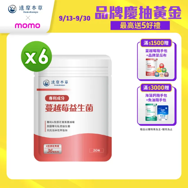 【達摩本草】蔓越莓益生菌 6入30顆/包(專科醫生推薦、足量原花青素)