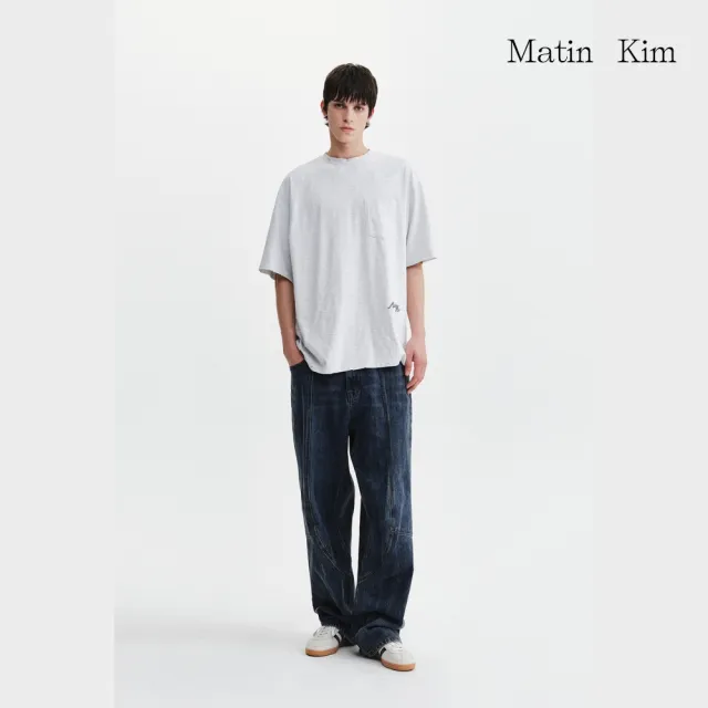 【MATIN KIM】官方旗艦 草寫LOGO口袋造型上衣(淺灰)