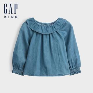【GAP】嬰兒及幼兒荷葉領牛仔上衣-中度水洗(912296)