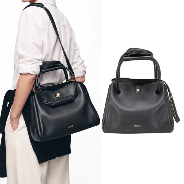 【LOEWE 羅威】中型 Madrid 馬德里 柔軟小牛皮 多揹法 肩斜背包(黑色 百年工藝 通勤包)