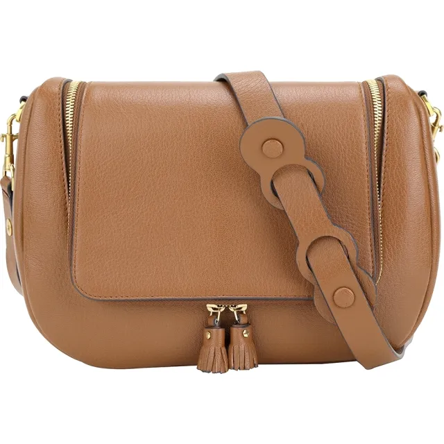 【ANYA HINDMARCH】Vere 流蘇拉鍊撞色襯裡肩背包 斜背包(咖棕色 英國精品)