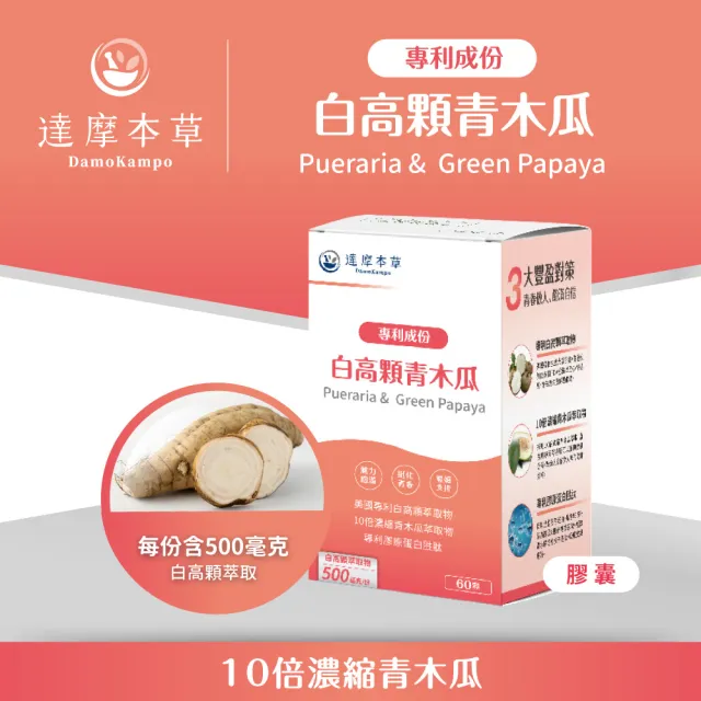 【達摩本草】白高顆+青木瓜膠囊 2入組(60顆/盒）（共120顆)