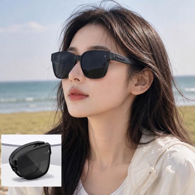 【SUNS】外掛式折疊墨鏡 時尚大框ins偏光套鏡 抗UV400 包覆式太陽眼鏡(防眩光/遮陽/眼鏡族首選)