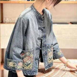 【ONEY 歐妮】★復古刺繡牛仔外套(女裝/女外套/休閒/百搭/日系/通勤)