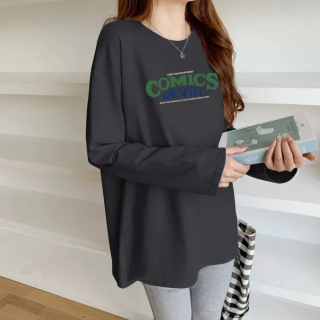 【LANNI 藍尼】★綠字母長袖長版上衣(女裝/女上衣/休閒/百搭/日系/通勤)