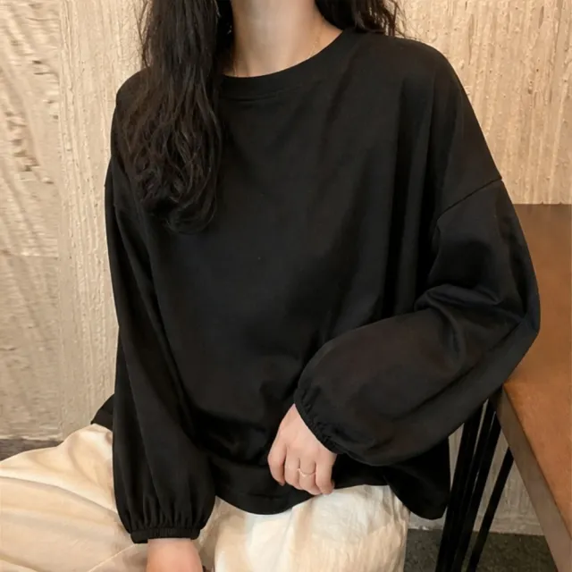 【LANNI 藍尼】★純色休閒燈籠袖T恤(女裝/女上衣/休閒/百搭/日系/通勤)