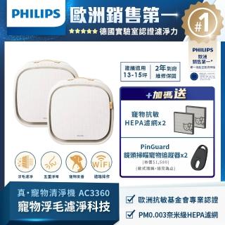 【Philips 飛利浦】毛小奈Lite 寵物空氣清淨機★適用13-15坪(AC3360/80)雙入組