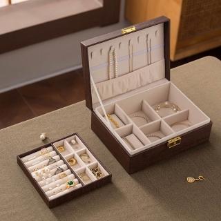 Keno可諾空間 首飾收納箱 輕奢收納盒 仿木紋珠寶收納盒 裝飾盒 防水防塵 分隔收納 帶鎖 預購12天