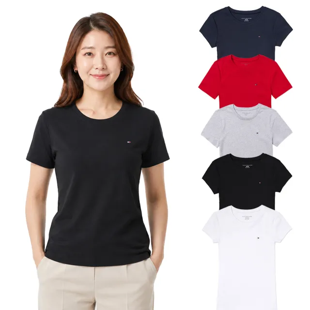 【TOMMY HILFIGER】TOMMY 經典刺繡Logo素面短袖T恤 上衣-女-多色選(平輸品/素T/短T)