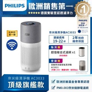 【Philips 飛利浦】限時登入送清淨機★飛利浦抗敏奈米級空氣清淨機(AC3033/80)★隨貨贈1組濾網★適用22坪