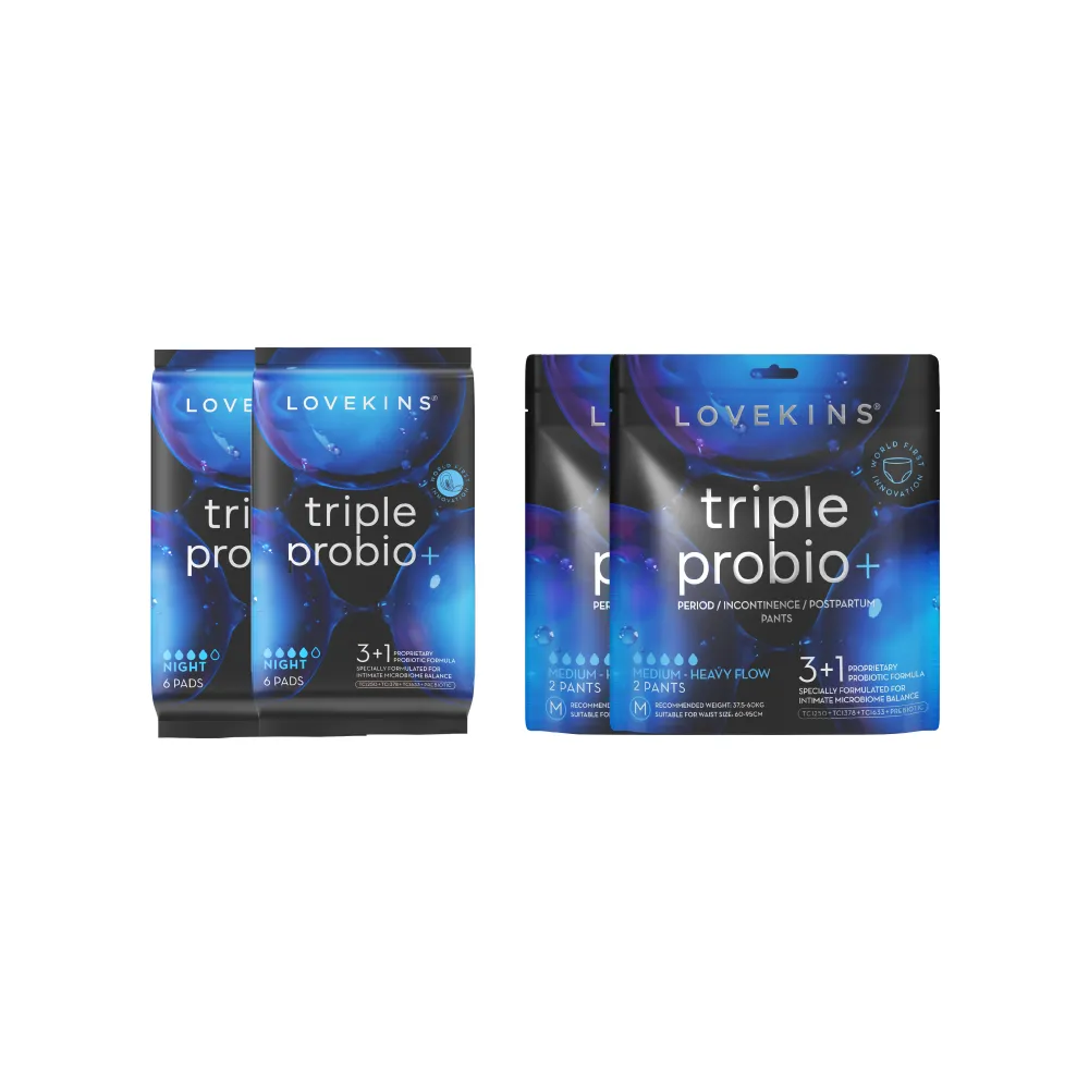 【Lovekins 沐歆】私密益生菌防護 夜用衛生棉/安心褲 夜用2+2組(混尺寸/360mm/安心褲M)