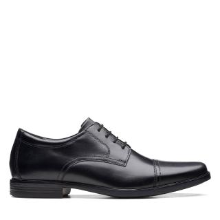 【Clarks】都會紳士 Howard Cap 男款真皮寬楦設計微方頭橫飾德比鞋(CLM62012D黑色)