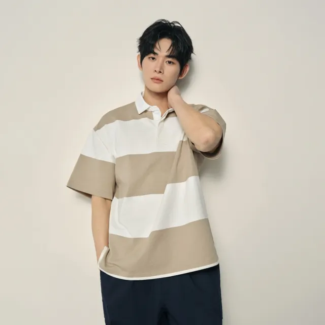 【GIORDANO 佐丹奴】韓系選品 男裝純棉條紋寬鬆短袖POLO衫(多色任選)