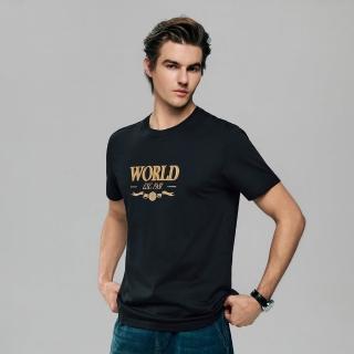 【GIORDANO 佐丹奴】男裝純棉標語印花修身短袖T恤 WWS系列(09 標誌黑)