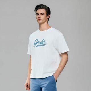 【GIORDANO 佐丹奴】男裝復古拼接牛仔字母短袖T恤(02 皎白)
