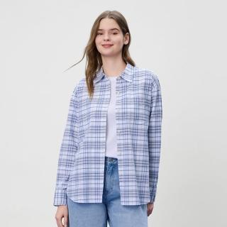 【GIORDANO 佐丹奴】女款全棉牛津紡寬鬆襯衫外套(97 藍白格紋)
