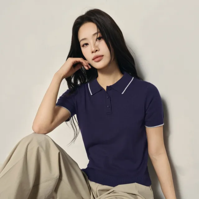 【GIORDANO 佐丹奴】韓系選品 女裝撞色滾邊短袖針織POLO衫(多色任選)