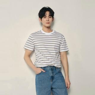 【GIORDANO 佐丹奴】韓系選品 男裝撞色條紋圓領短袖T恤(多色任選)