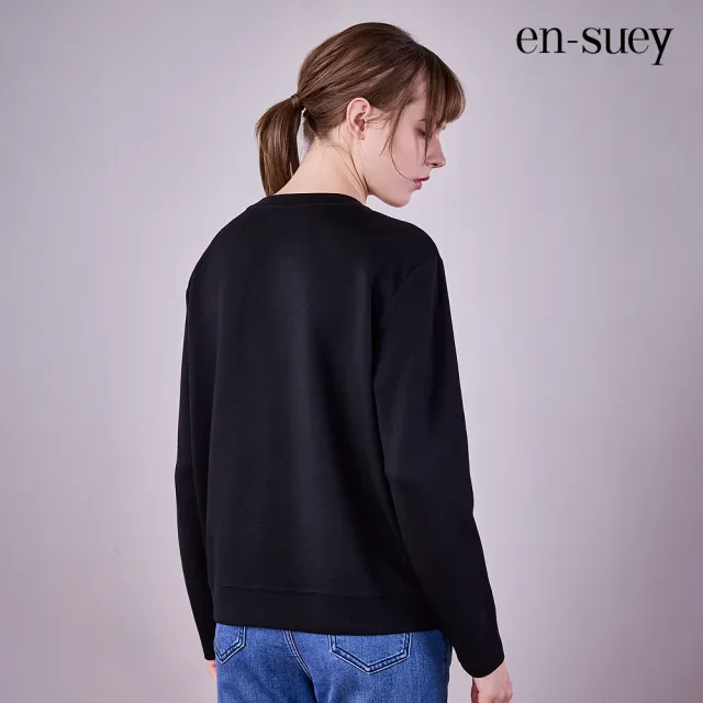 【en-suey 銀穗】複合式工藝印花圓領棉T上衣-女