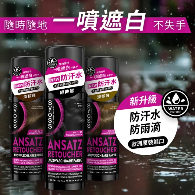 【Syoss 絲蘊】瞬效蓋白噴霧X2入(淺棕色/深棕色/經典黑)