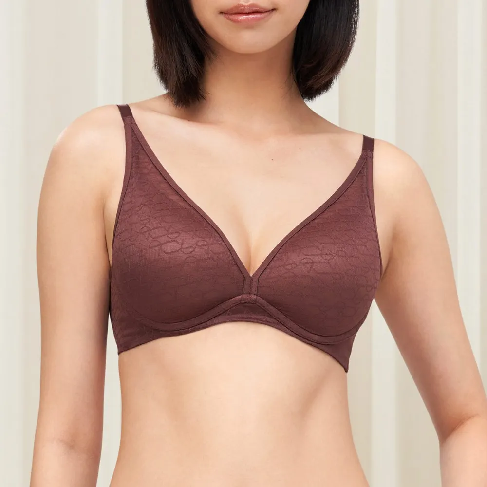 【Triumph 黛安芬】Signature Sheer 透感經典系列 無鋼圈托高V型內衣 B-D(可可棕)
