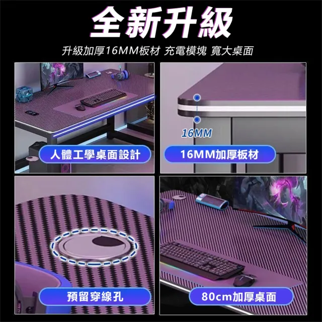電競桌 電腦桌 碳纖維紋理桌面 160*80*74cm 雙人電競桌 大號遊戲桌 工作桌 辦公桌