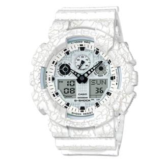 【CASIO 卡西歐】G-SHOCK 指針數位雙顯錶 – 爆裂白 GA-100CG-7A
