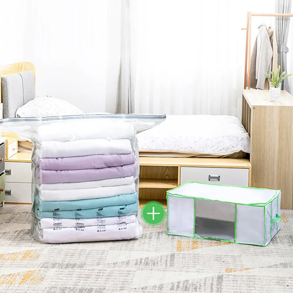 【TAI LI 太力】二合一真空壓縮袋收納箱中號65x50x15.5cm  棉被收納 衣物壓縮 換季整理 壓縮袋