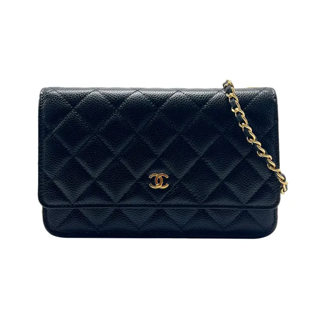 【CHANEL 香奈兒】展示品 經典雙C菱格粒紋牛皮金鍊Woc手拿/斜背包(AP0250-黑)