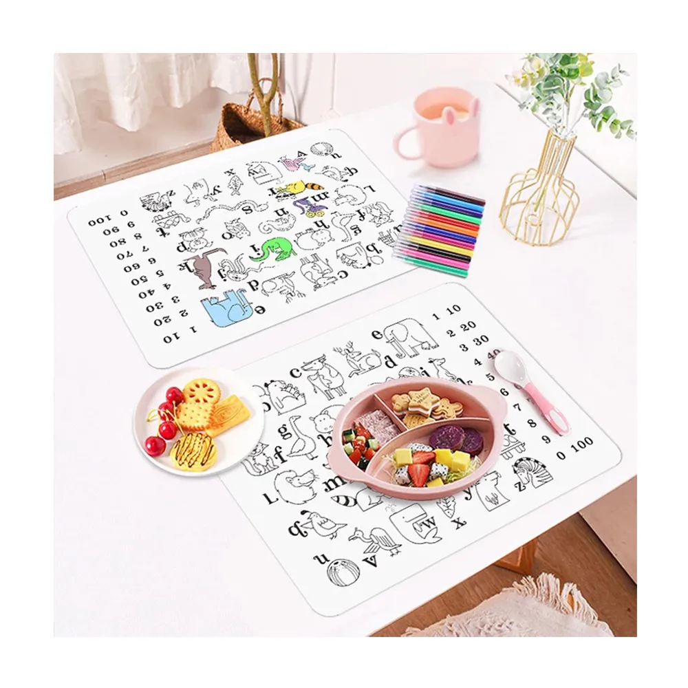 【bebehome】食品級矽膠畫畫餐墊(可水洗塗鴉餐墊 兒童餐墊 寶寶畫墊 揉麵墊 ☆麵墊 防滑墊)