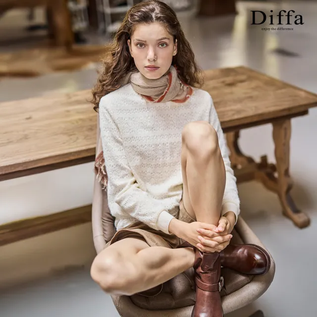 【Diffa】典雅蕾絲花邊下襬針織衫-女