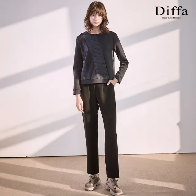【Diffa】簡約異素材拼接針織衫-女