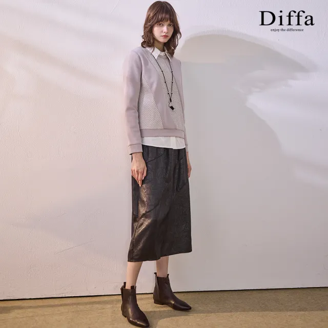 【Diffa】簡約異素材拼接針織衫-女
