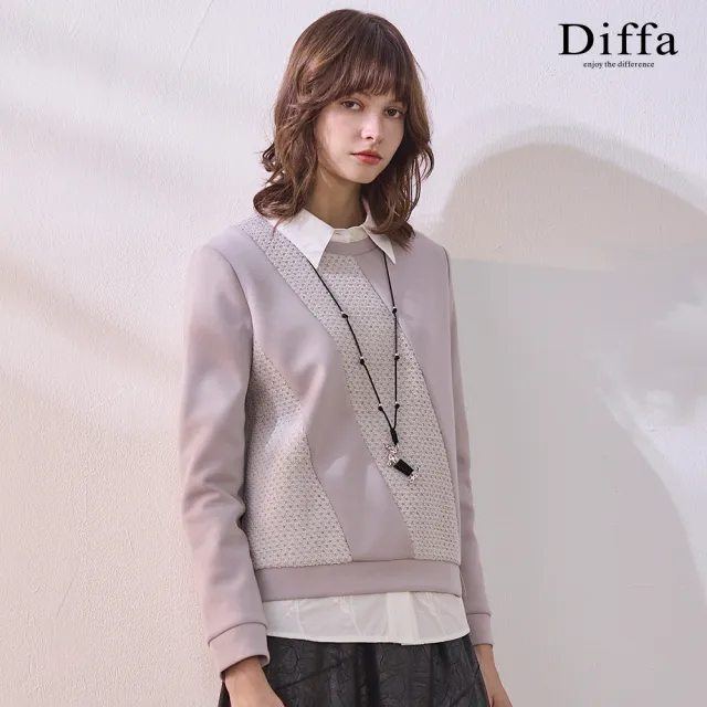 【Diffa】簡約異素材拼接針織衫-女