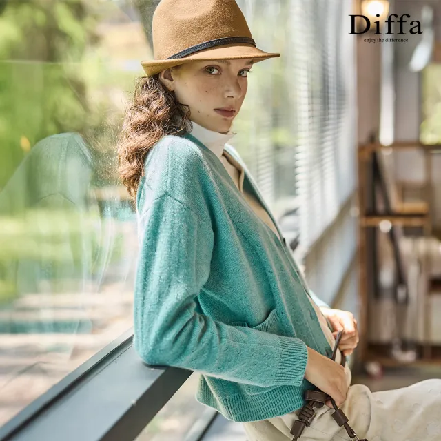 【Diffa】落肩挑洞貼袋毛衣外套-女