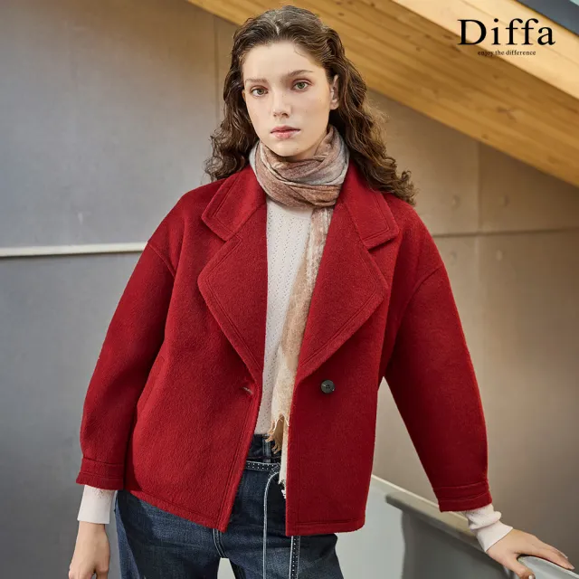 【Diffa】翻領袖子車褶大衣-女